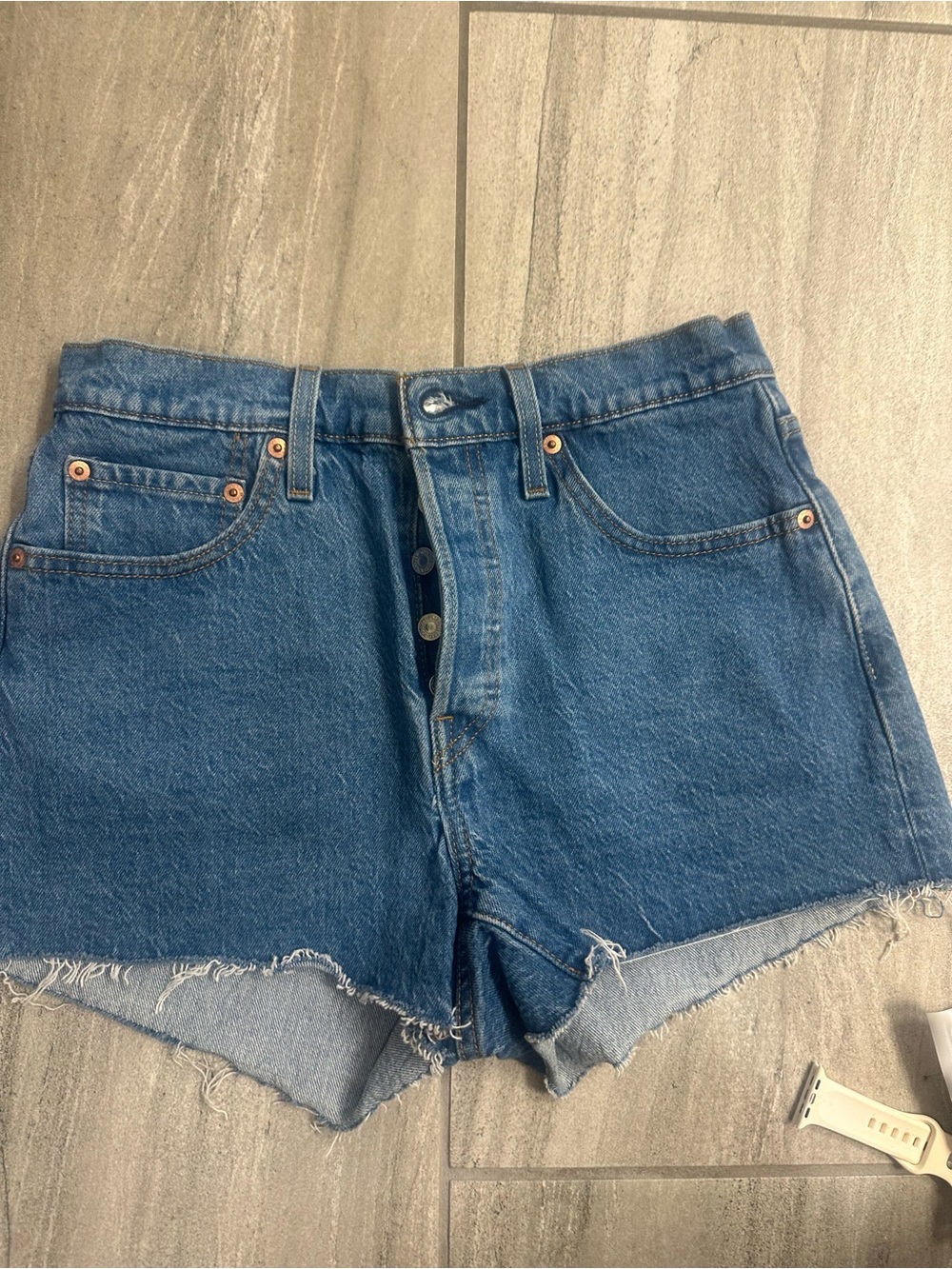 Levi's Medium Blue High-Rise Cutoff Denim Shorts